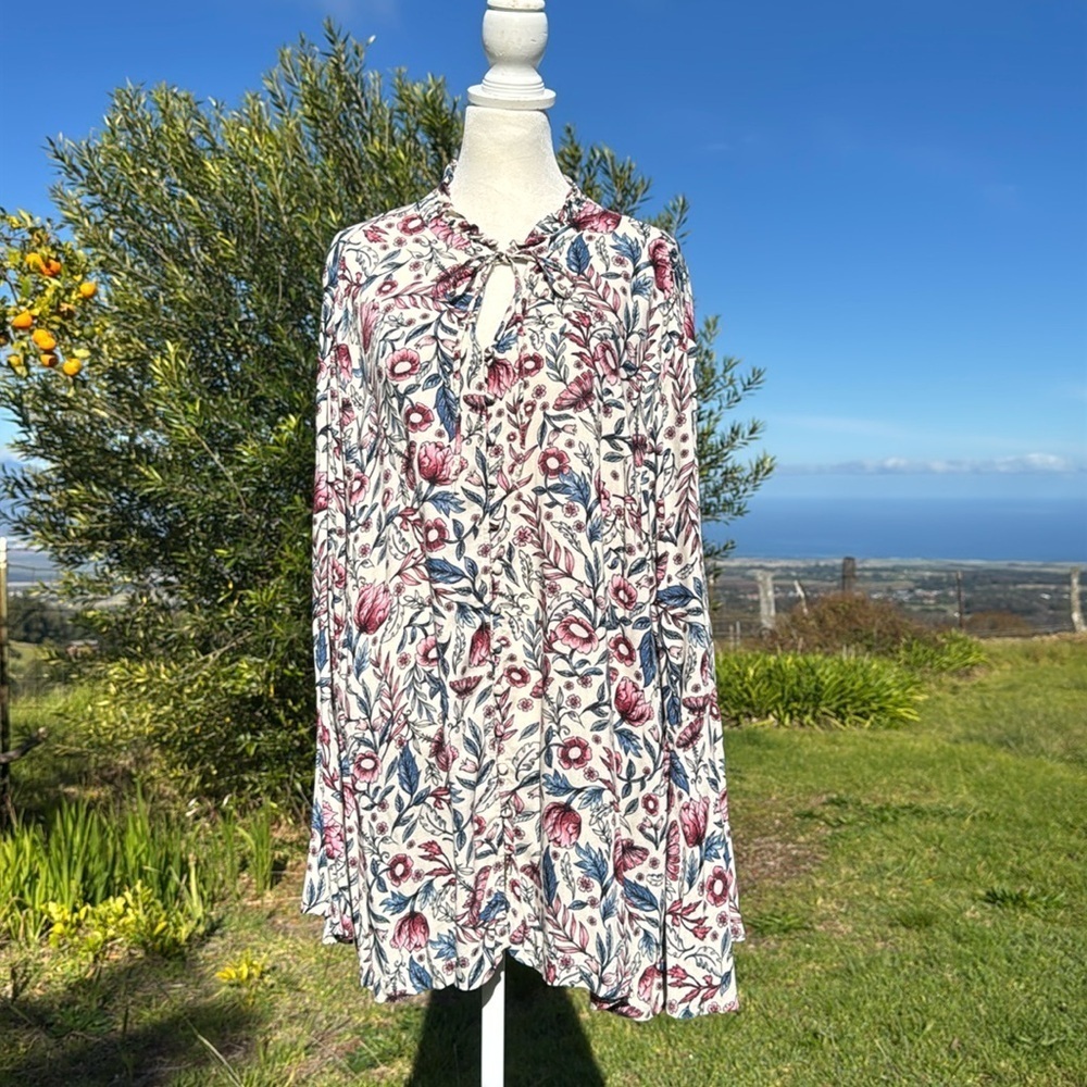 Style Co Floral Print Peasant long Bell-Sleeve Blouse Olivia 3X